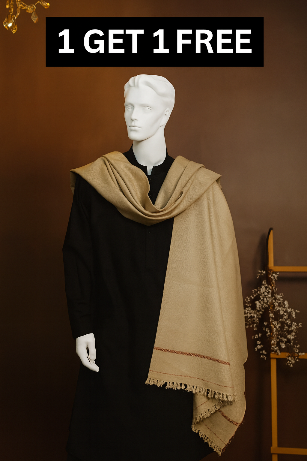 Black Shawl For Men - Mens Shawl - Mens Shawls Winter - Mens Shawls - Shawl For Mens - Pashmina Dussa Shawl For Mens - Size 2.5 Yard