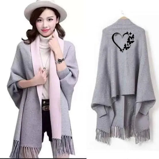 Women's Winter Fashion Heart Printed Stylish Fleece Shawl For Women - Grey