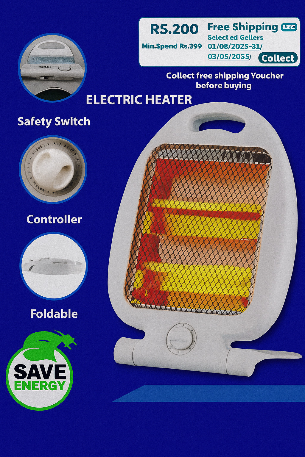 Electric Room Heater | Electric Heater With Safety Switch | Energy Saving | Foldable Heater | Best Quality Heater | (400W ,800W) | (300W, 600W)