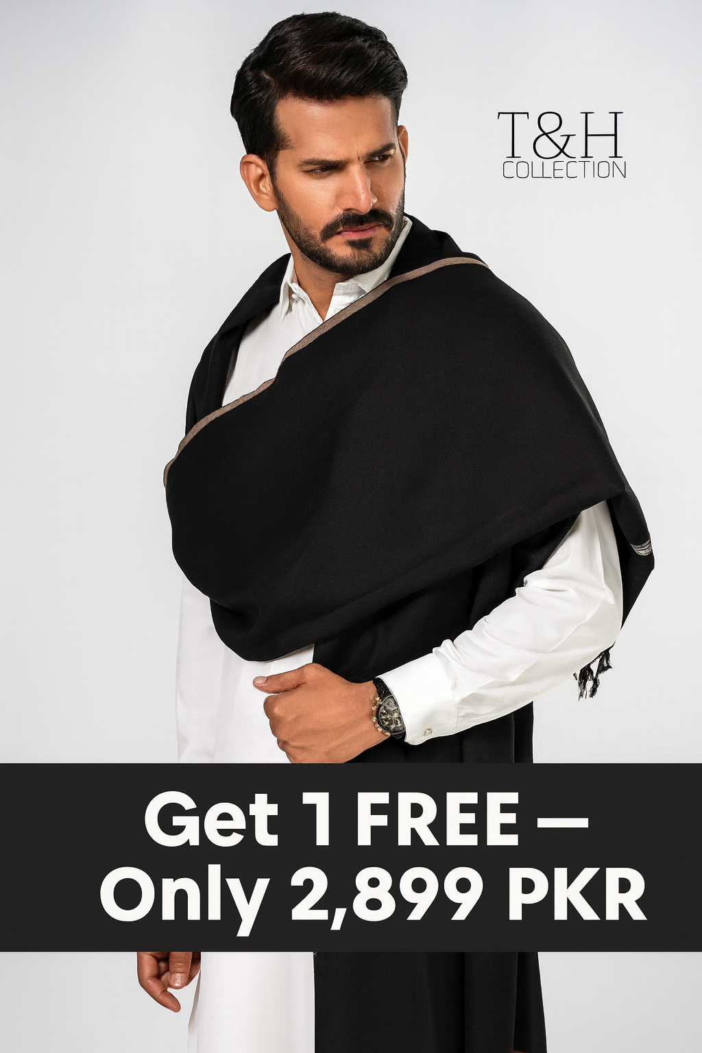 Black Shawl For Men - Mens Shawl - Mens Shawls Winter - Mens Shawls - Shawl For Mens - Pashmina Dussa Shawl For Mens - Size 2.5 Yard